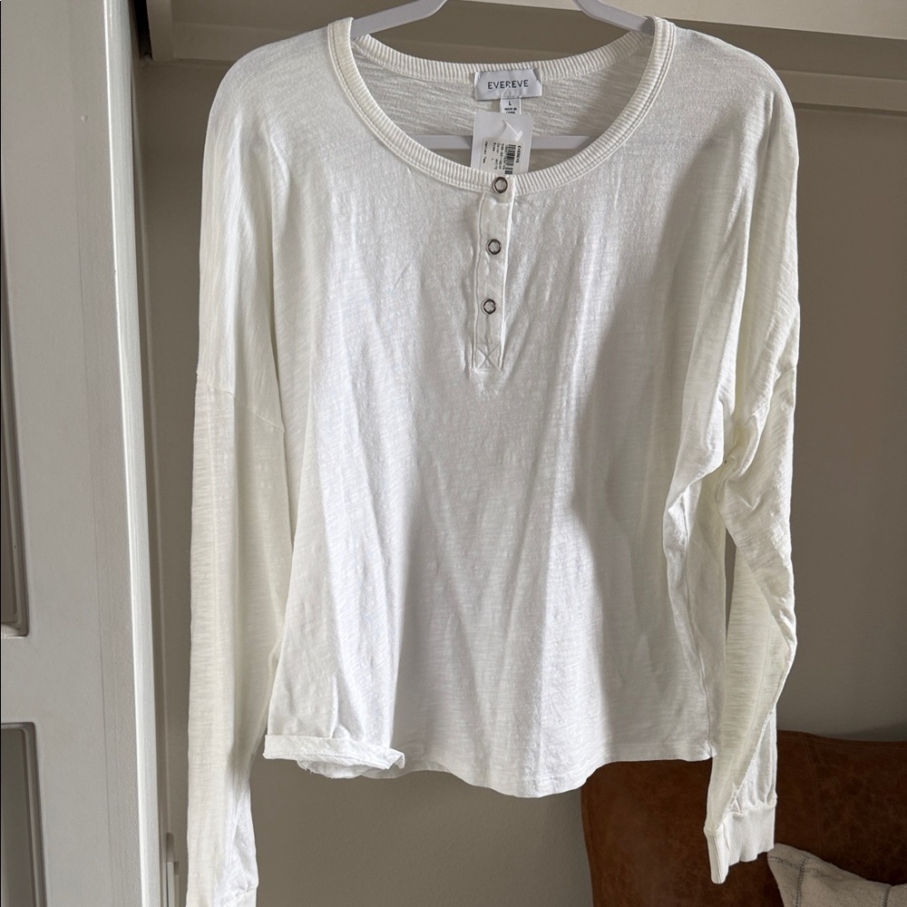 Evereve White Long Sleeve Henley Top
